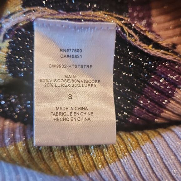 NEW Chaser Faux Wrap Metallic V-Neck Ribbed Sweater Small Black & Silver Stripes - Picture 8 of 9